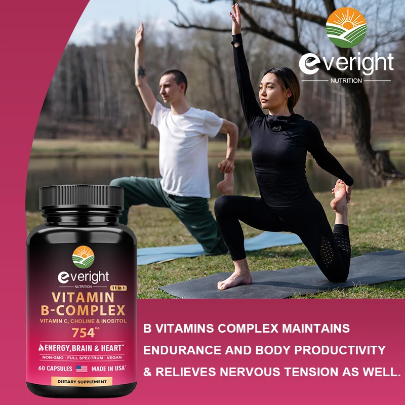 Vitamin B Complex for Energy, Brain & Heart Support - with B1, B2, B3, B5, B6, B7, B8, B9, B12 with Vitamin C, Choline, Inositol