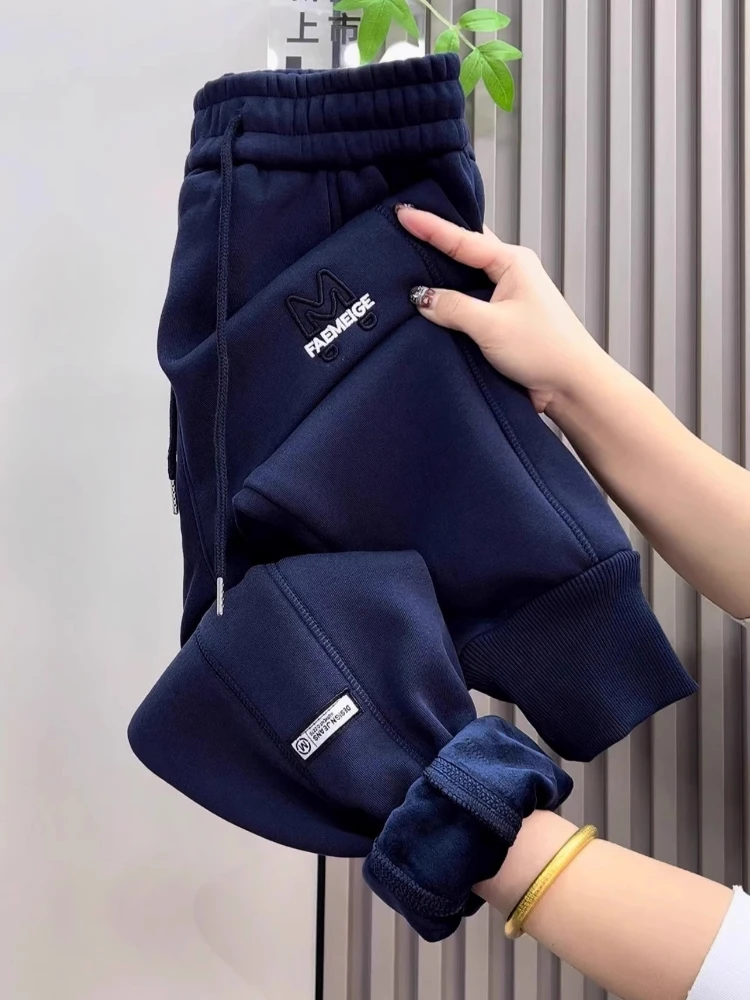 

Спортивные штаны высокого качества, новые зимние утолщенные повседневные женские брюки на флисовой подкладке, модные хлопковые теплые брюки Harlan с высокой талией Y2k