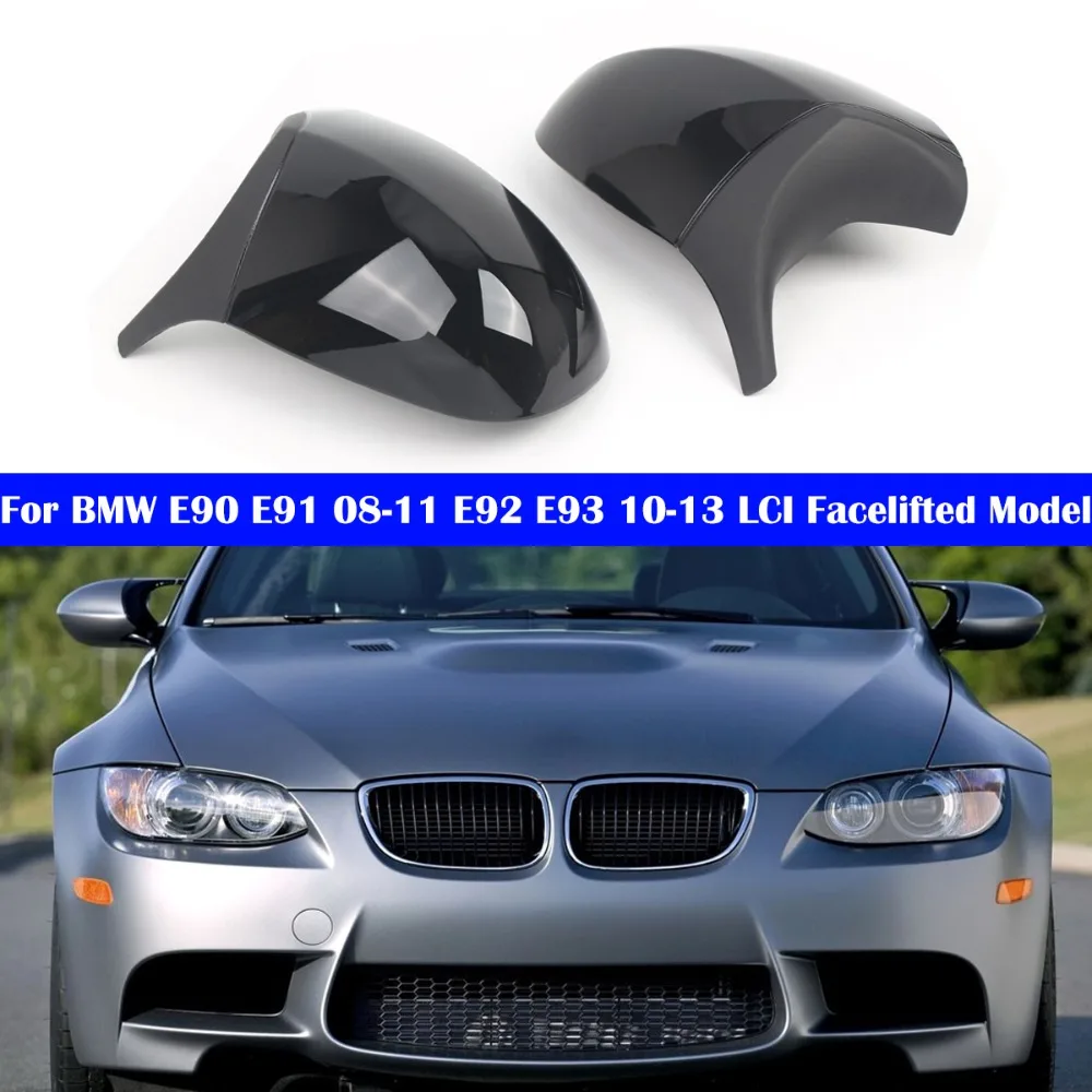 Bright Black Rearview Side Mirror Cap 51167205291 51167205292 For 2009-2012 BMW 323i 328i 328xi 335d 335i 335xi (E90 E91)