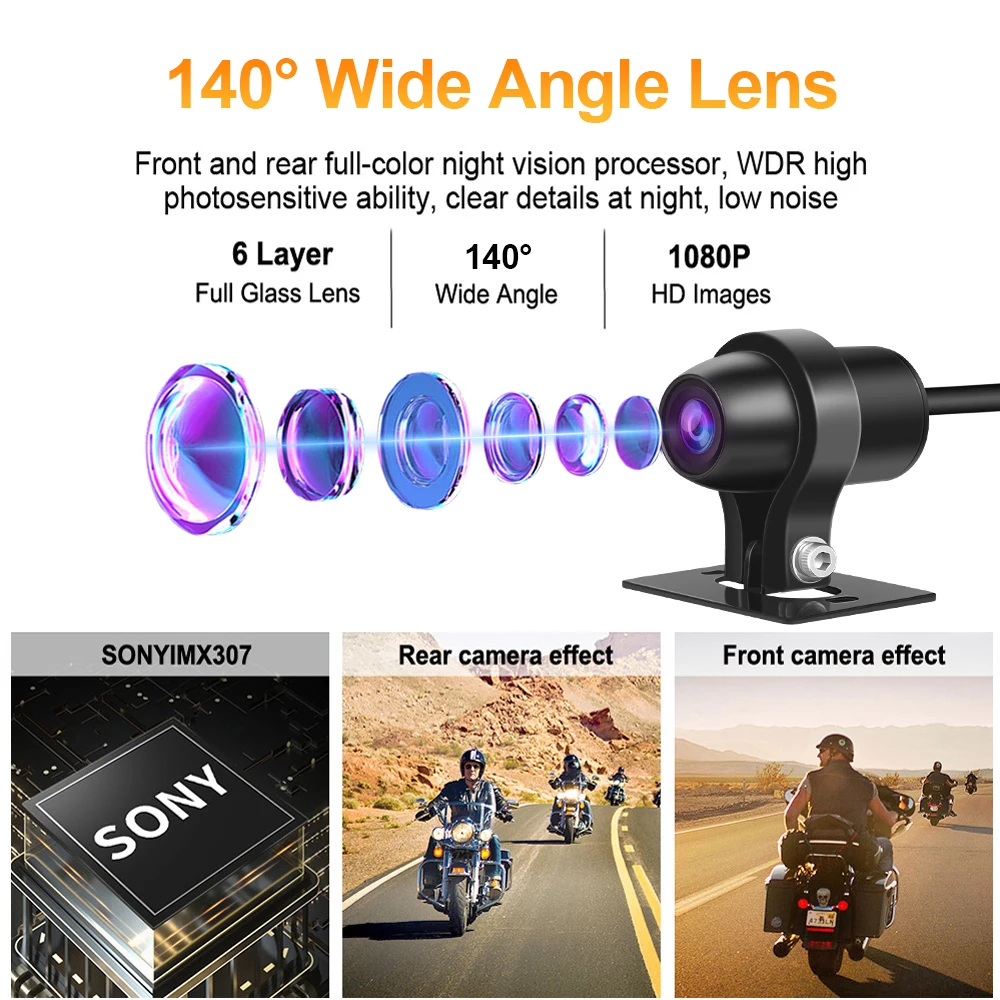 VSYSTO S6L/Q6L Motoycycle Camera High Speed wifi 1080p Full HD Dual Lens Front and Rear View Motorbike Dash Cam Video Recorder