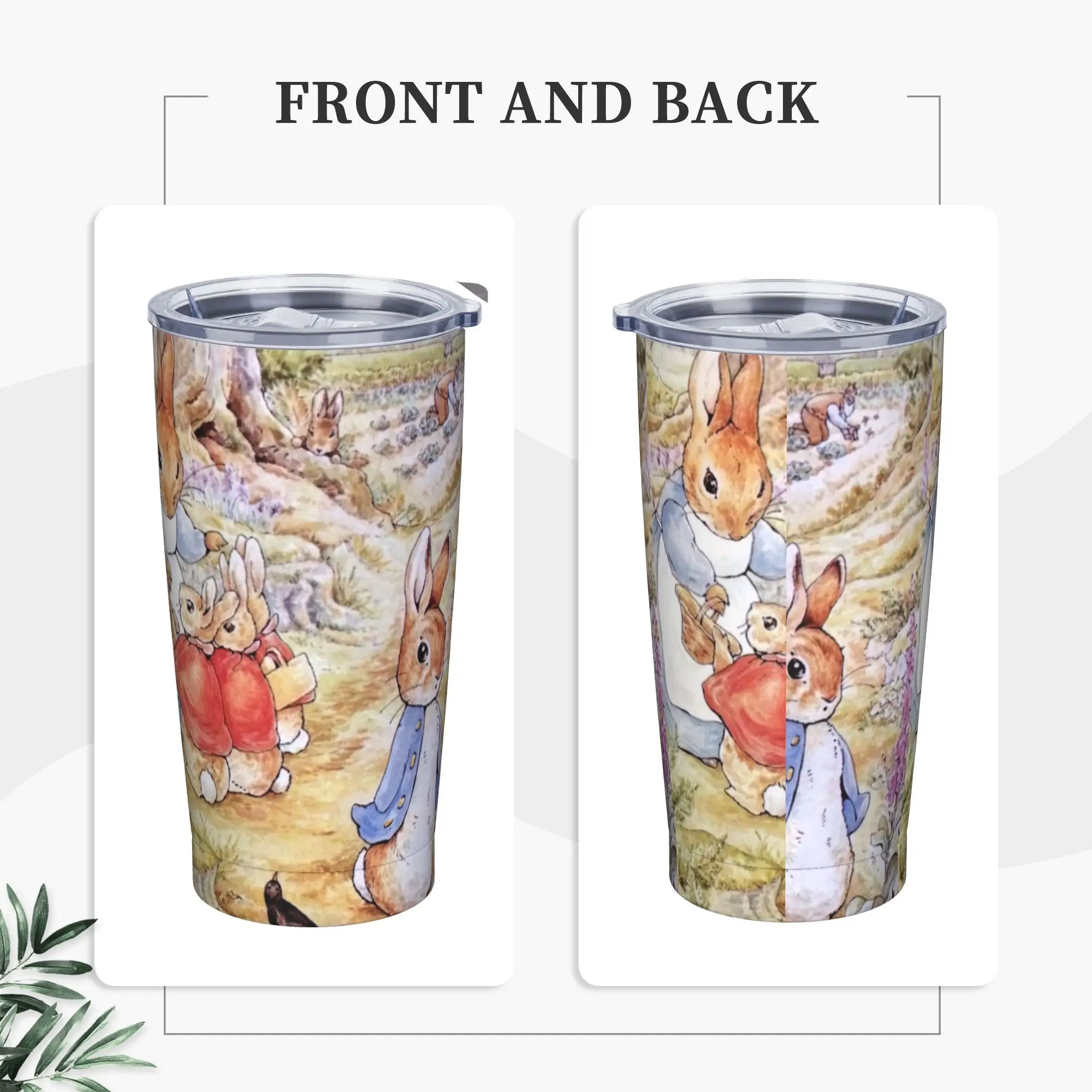 Peter Mother Peter Rabbit Beatrix Potter Insulated Tumbler with Straws Fairy Tale Stainless Steel Coffee Mugs Bottle Cup, 20oz