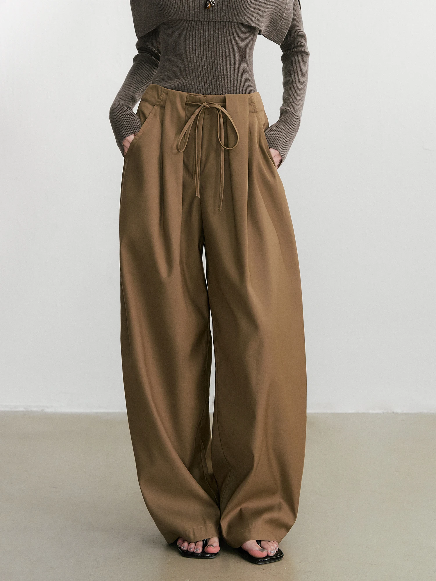 High Waist Wide Leg Casual Pants QDQD Laid-back Style Pleated Draping Floor-Length Meat Concealing Slimming Versatile Long Tr...