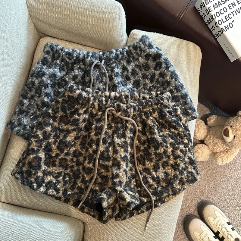 Women's Brown Leopard Booty Shorts High Rise Shorts Sexy Nightclub Shorts 2000s Y2k Emo Gyaru Hot Pants Lamb Wool Skinny Shorts