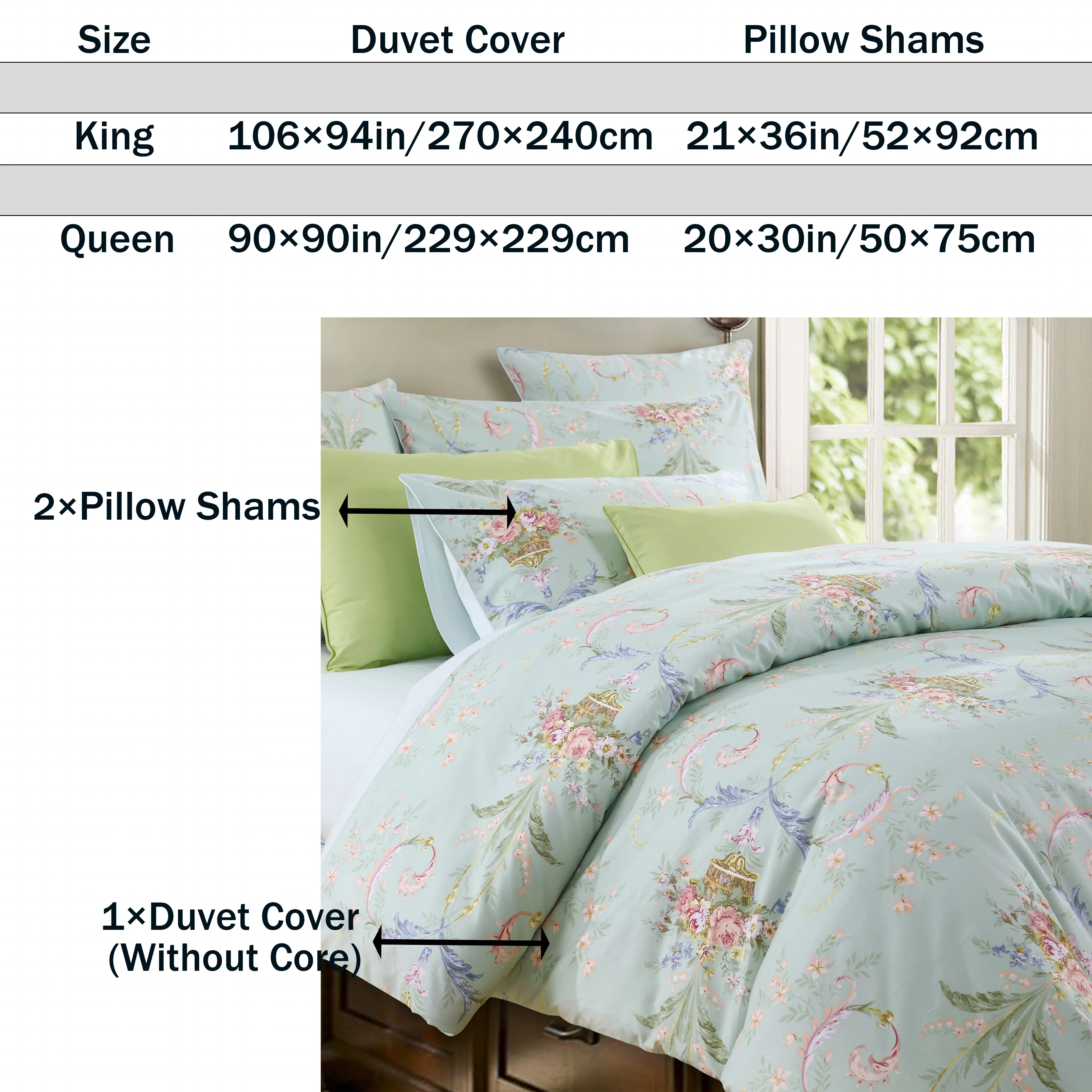 3pcs 600TC 100% Egyptian Cotton Duvet Cover Set, Floral Luxury Art Design, Soft Breathable Skin-Friendly (No Inserts)