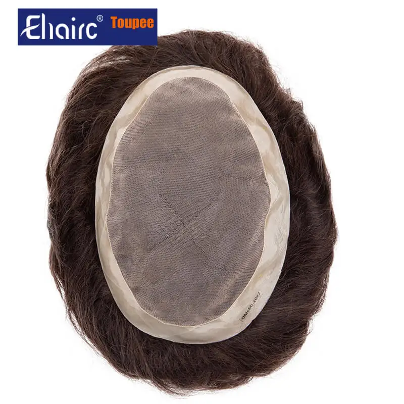 Mono e Pu Toupee de cabelo humano para homens, prótese de cabelo masculino, linha fina natural respirável, sistemas Exhuast, cor marrom, frete grátis