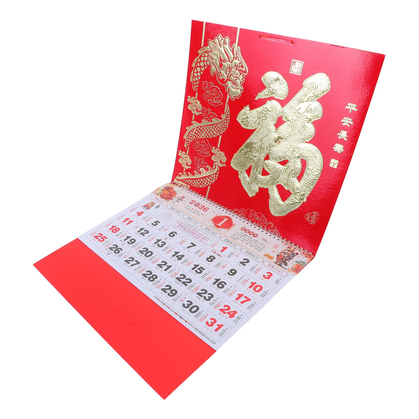 

2026 Horse Year Wall Calendar Gold Foil Fu Pendant Large Hanging Monthly Tear Off Vertical Chinese Zodiac Desk Easel Schedule