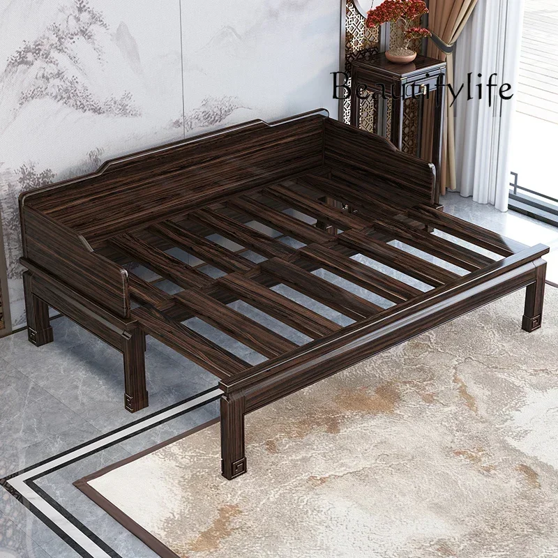 Solid wood Arhat bed sliding sofa size apartment living room ebony new Chinese study sofa bed