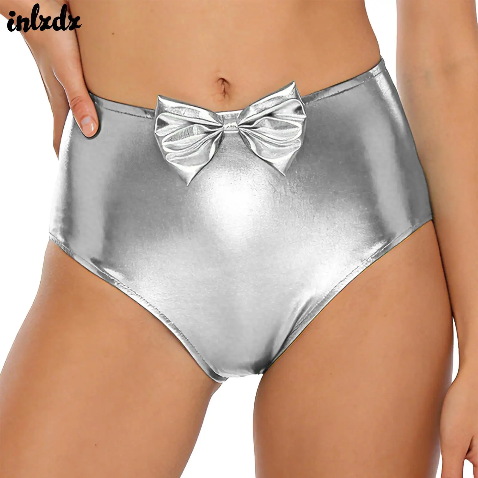 

Женские шорты Rave Booty с высокой талией и рюшами, радужные шорты металлик спереди, милые шорты с бантом сзади, музыкальная клубная одежда Raves