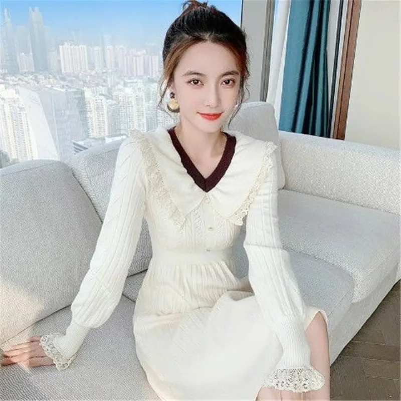 Fall/Winter 2025 New Women's Knitted Bottom Dress Female Style Small Women's Age-reducing Slim Vestidos With Sweater Skirt