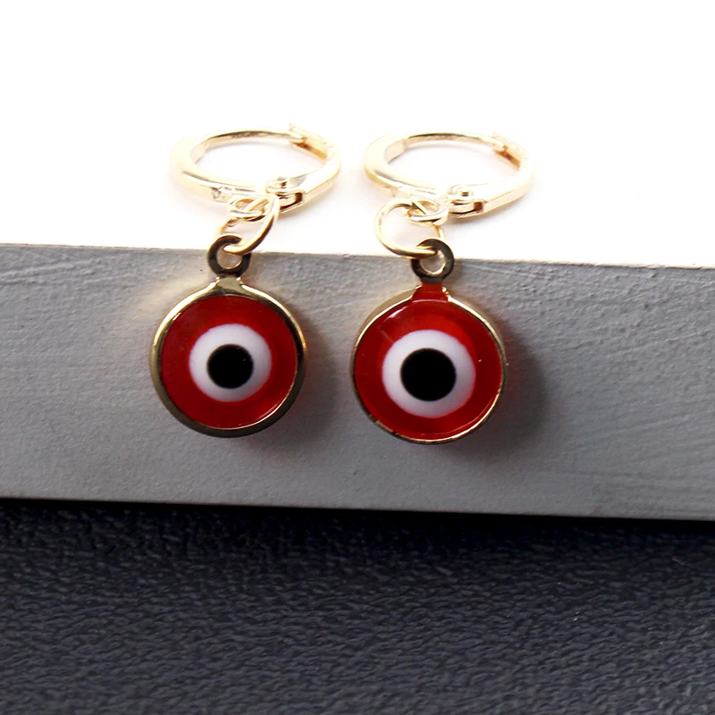 1Pair Cute Vintage Turkish Evil Eye Hoop Earrings For Women Bohemian Gothic Metal Color Circle Mini Small Earrings Jewelry