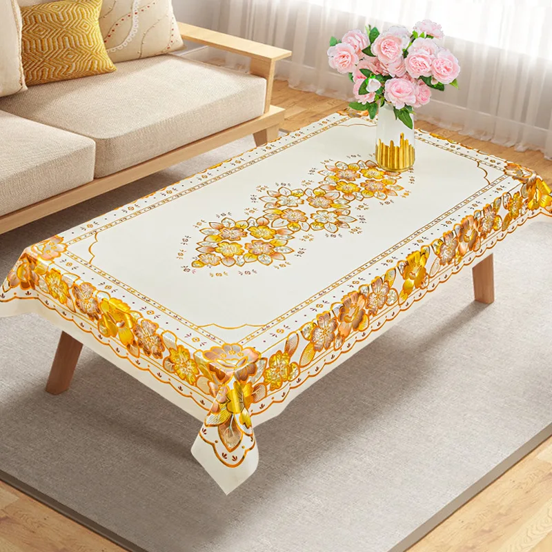 

PVC Hot Stamping Tablecloth Waterproof Oil Resistant Wash Free Scald Resistant Dining Table Mat Household Retangle Tableclothes