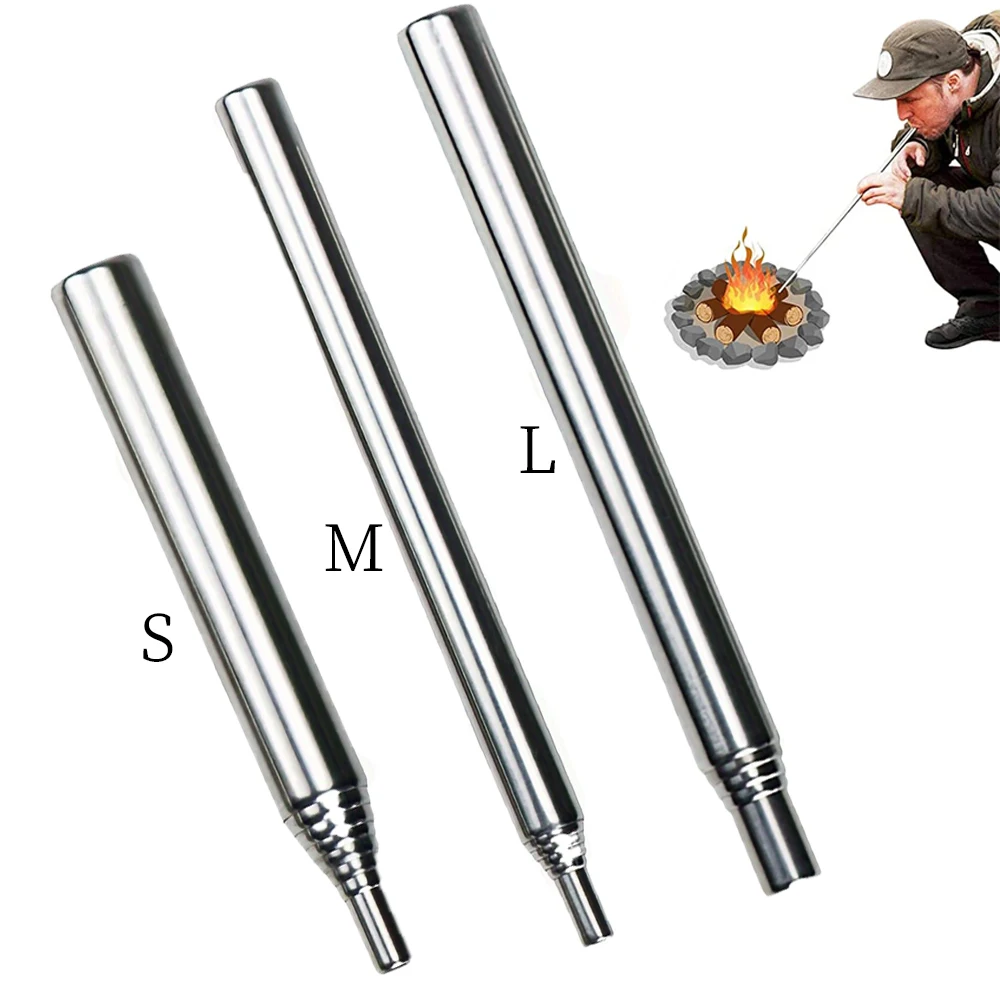 PSKOOK Blow Fire Tube Mouth Blowpipe Stainless Steel Fire Blowing Pipe Portable Fire Bellows Good Gear for Cooking Picnic BBQ