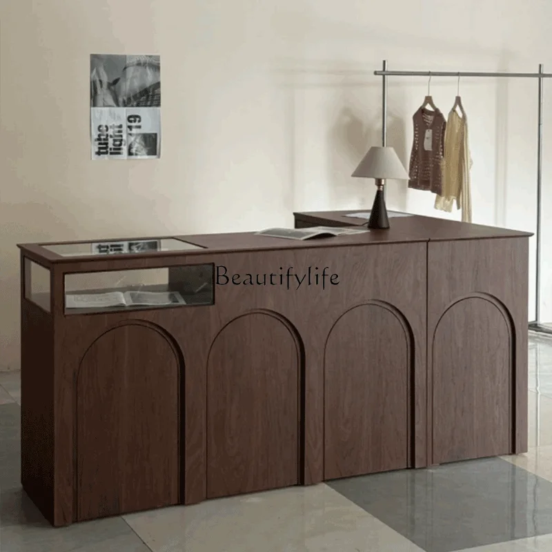 

Vintage Minimalist New Chinese Style Center Island Display Cashier Counter Clothing Store Reception Display Bar Counter