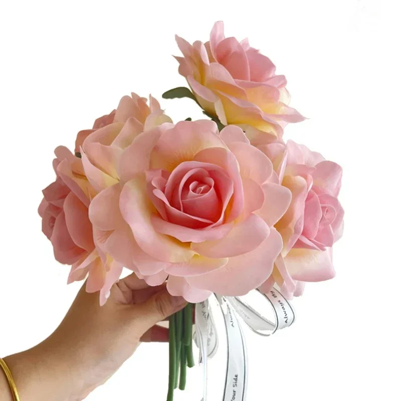 Artificial Angle Roses Bouquet Real Touch Fake Flowers Restaurant Decor Simulation Rose Yellow Flower Balcony Decoration