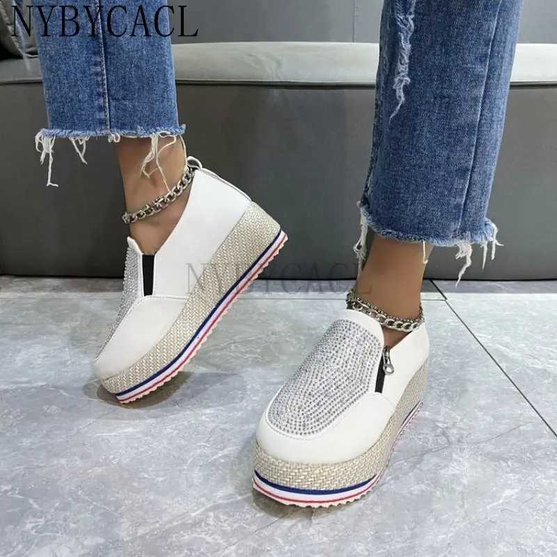 Vulcanize Shoes Women Sneakers Ladies Solid Color Wedge Thick Shoes Round Toe Lace-Up Comfortable Platform Sneakers 2023 Fashion