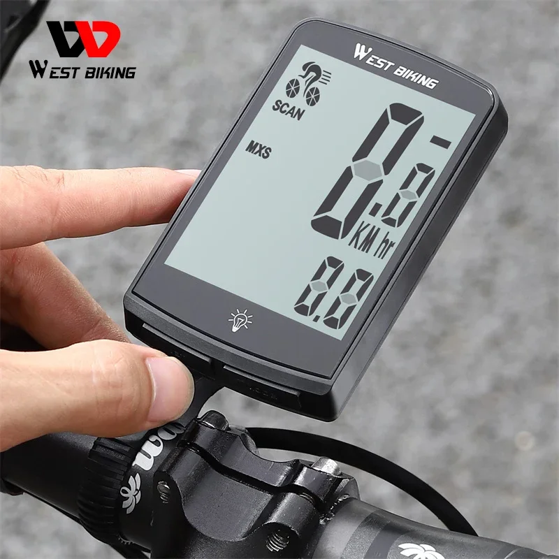 

WEST BIKING Wireless Cycling Computer 3.4 Inch IP64 Waterproof Bicycle Speedometer USB Charging Bike Backlight Hub Speed Sensor