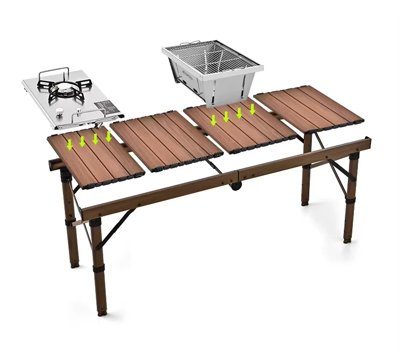 Brown Portable Folding Camping Table with Stove and Mesh-an Outdoor Gear