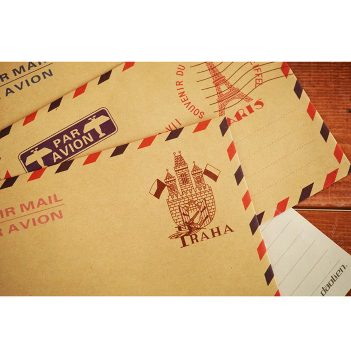10pcs Kraft Paper Envelopes Retro Storage Photo Postcard Red Blue Edge Tower Airplane