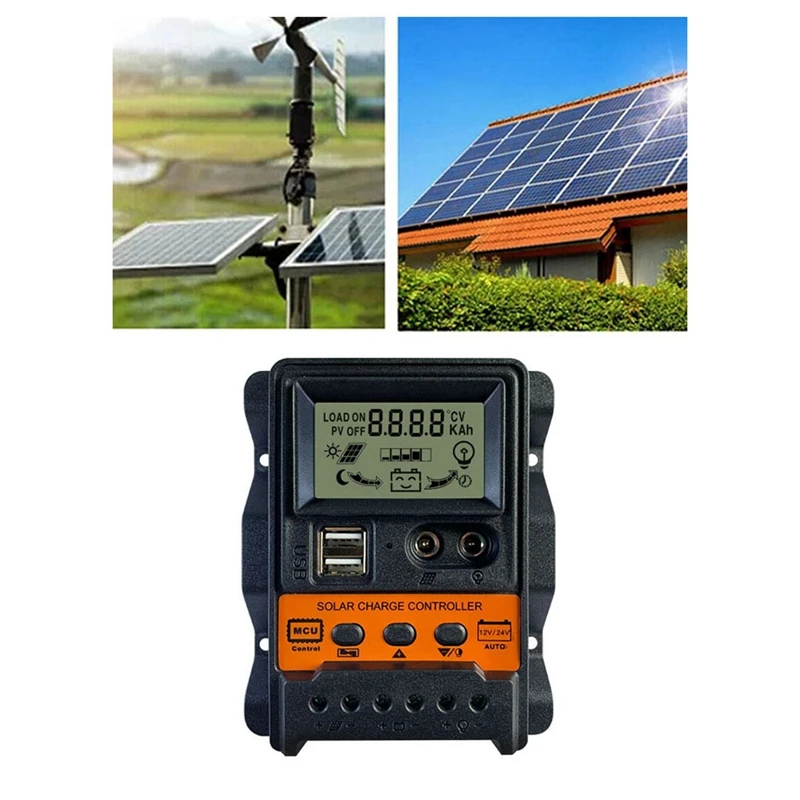 30A Solar Charge Controller 12V24V Solar Panel Battery Controller Regulator Auto 2 USB LCD Display Load Discharger