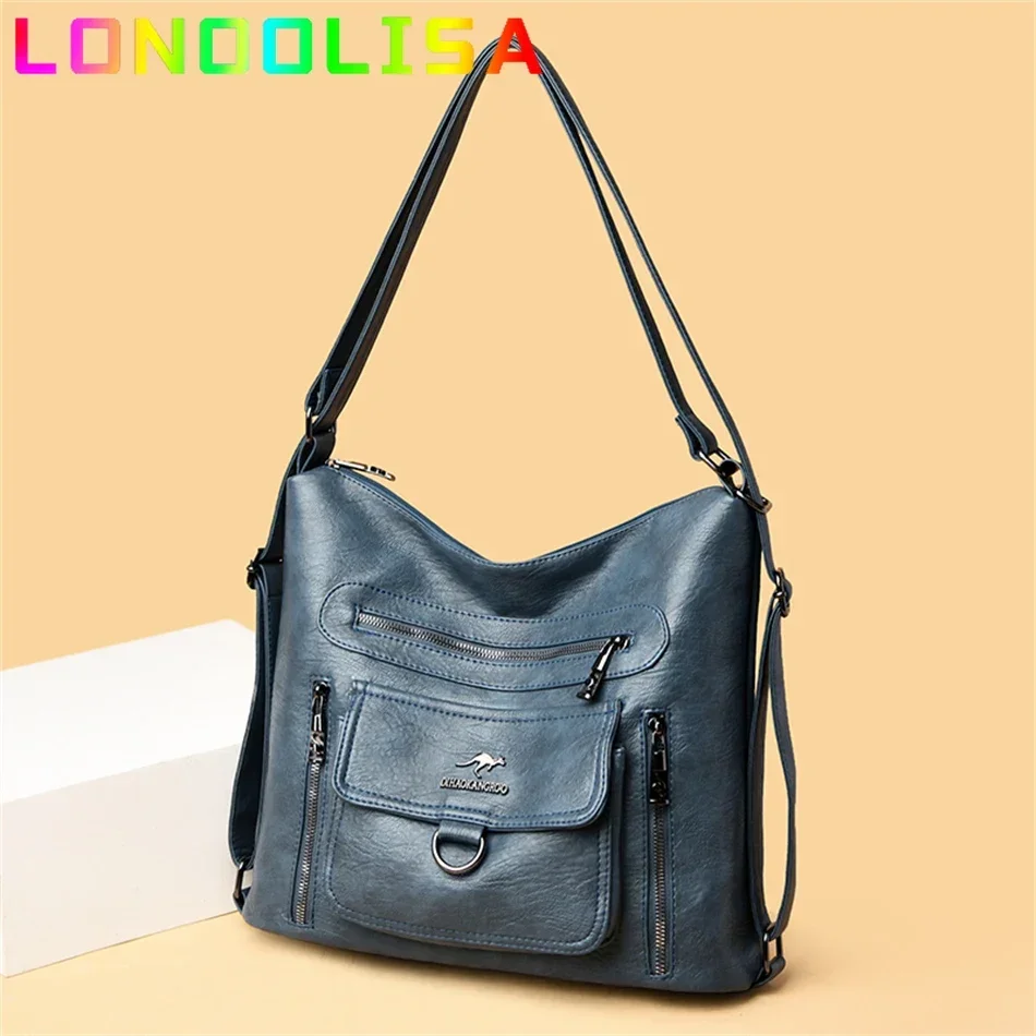 Vintage High Quality Leather Shoulder Bag Luxury Women Designer Handbag and Purse Ladies 3 In 1 Retro Backpack for Hiking Travel