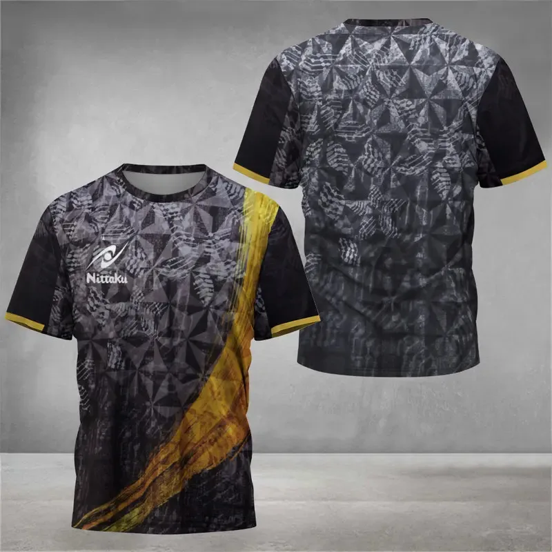 Men's table tennis T-shirt with cute digital prints, summer sports table tennis T-shirt, training quick-drying T-shirt