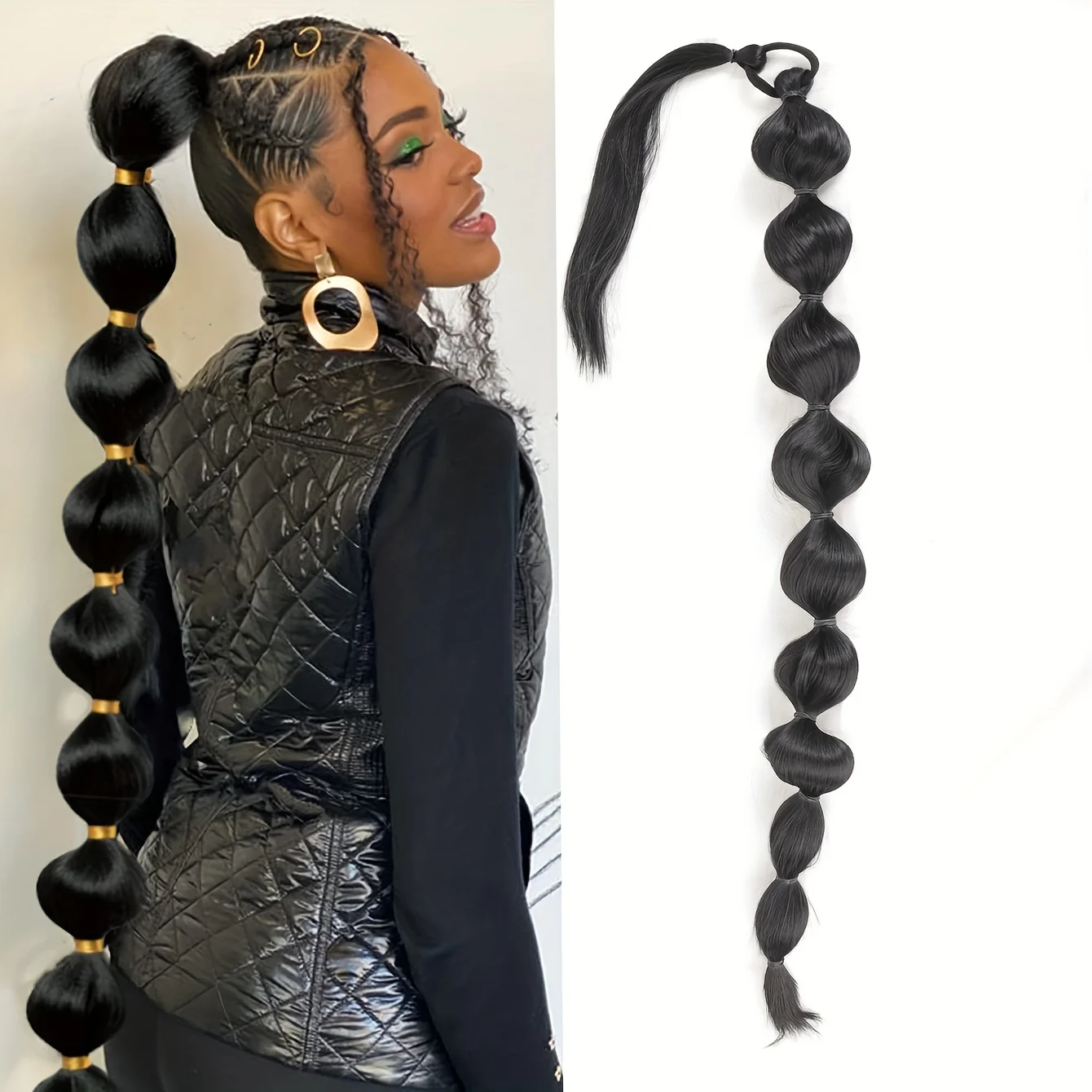 Synthetic African Fluffy Ponytail Hair Extensions-Extended Long Braid with Bubble Ponytail for Voluminous Look Hair Accessories