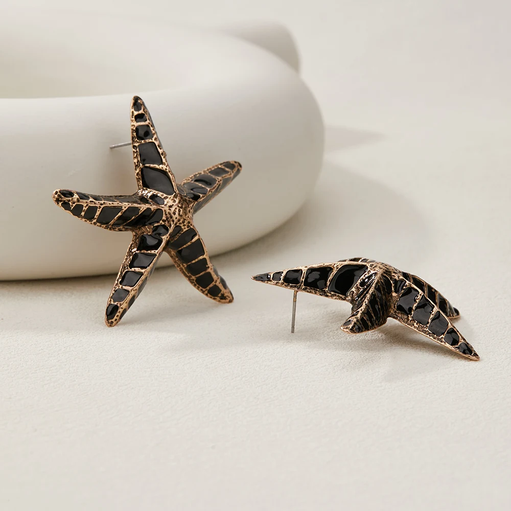 Exclusive Niche Design Marine Inspired Golden Seashell & Starfish Jewelry Set Vintage Glam Beach Party Accessories free shipping