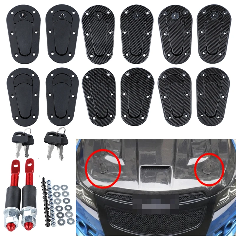 

2Pcs Universal Racing Hood Lock Engine Bonnet Pin Latch Kits Refitting With Keys Mount Car Accessories Black/Carbon