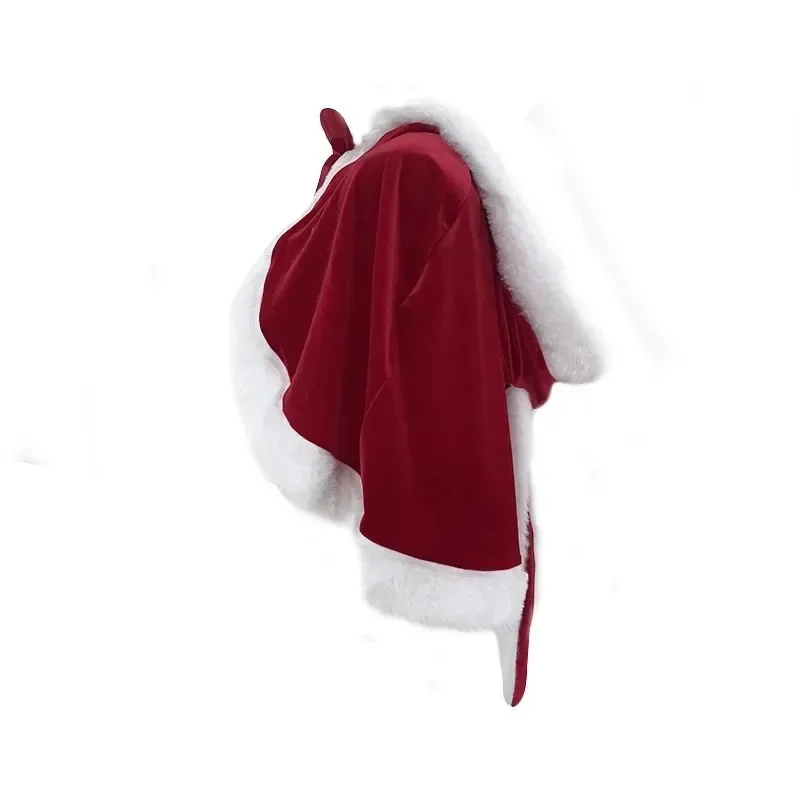 Red Christmas Shawl Hooded Cloak for Womens Girls Cute Rabbit Ear Shawl Santa Claus Cosplay Party Costume Lolita Clothes