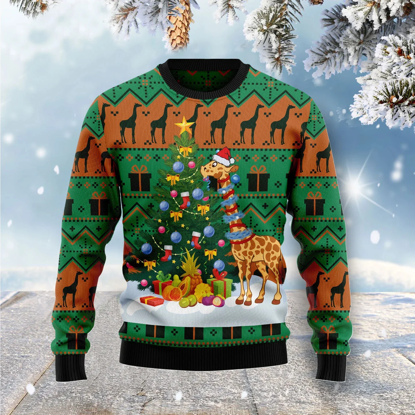 

Christmas Tree Giraffe & Llama & Rabbit 3D Printed Men's Ugly Christmas Sweater Winter Unisex Casual Warm Knitwear Pullover MY53