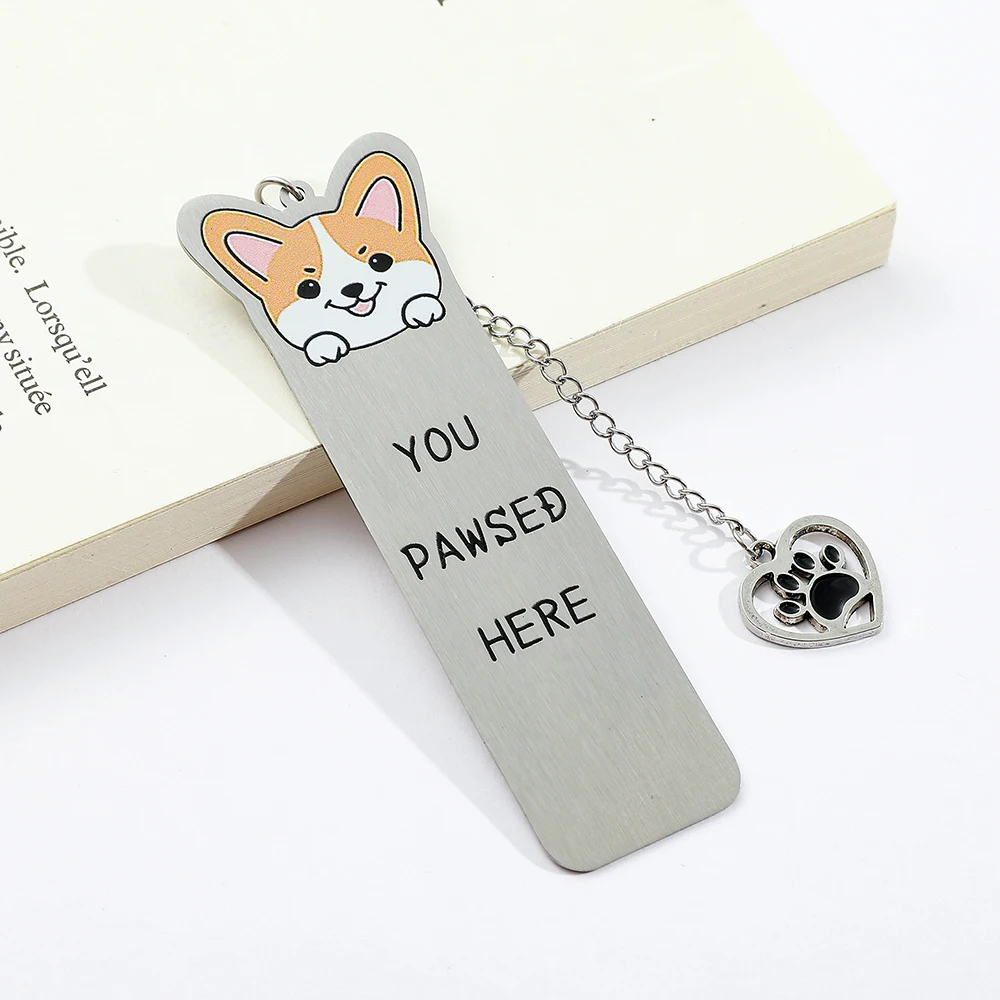 1pcs Cute Big Eyes Dog Bookmark with Dog Paw Pendant, Reading Accessories for Bookworms, International Pet Day Gift
