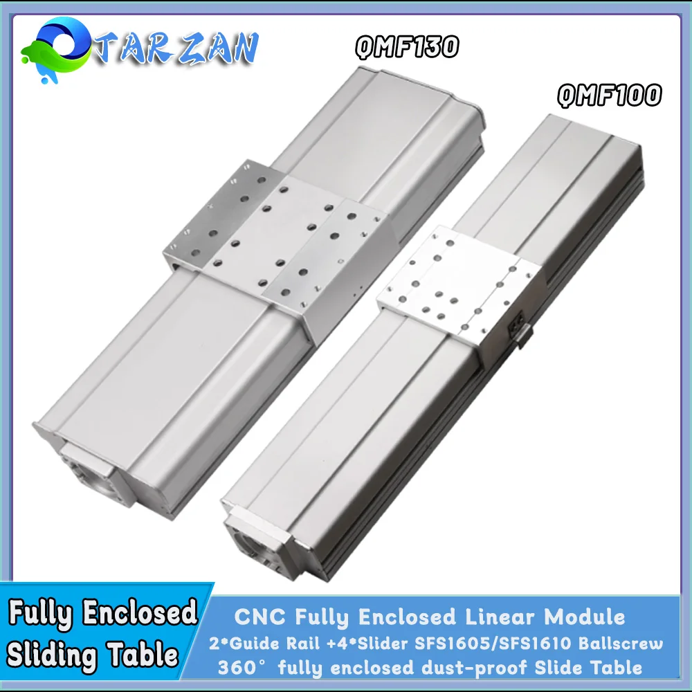 

100~130mm Width Fully Enclosed Module Linear Guide Rail CNC Dust Cover Slide Table Stage 100-1000mm Stroke SFS1605/1610 XYZ Axis