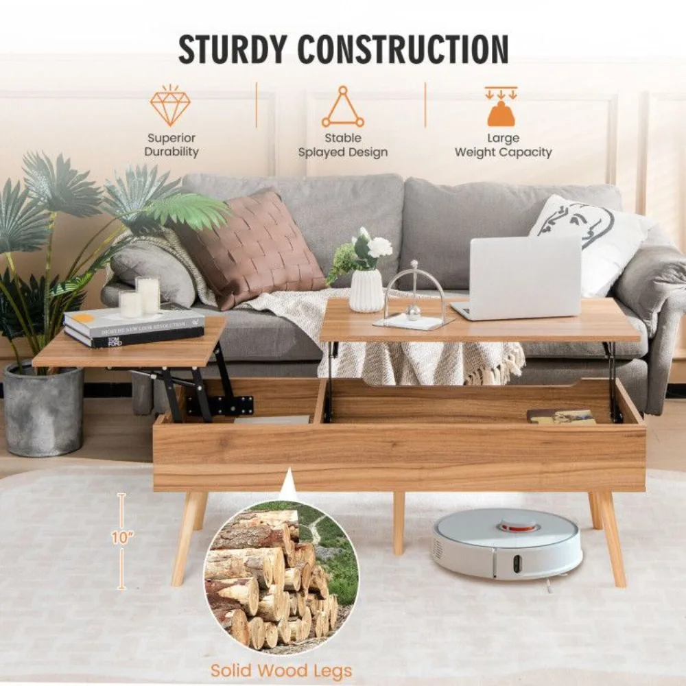 47 Inch Lift Top Coffee Table with 2 Hidden Compartments, Split Lift-top Design,Superior Pneumatic Lifting Mechanism,Café Tables