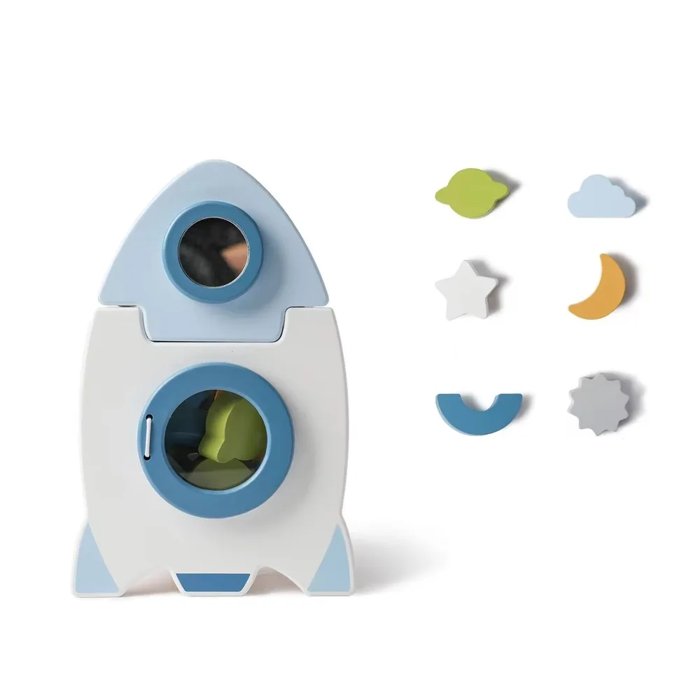 

Shape Cognitive Rocket 5-in-1 Baby Toys Busy Board Early Education Baby Wooden Stacked Toy Shape Sorter Montessori