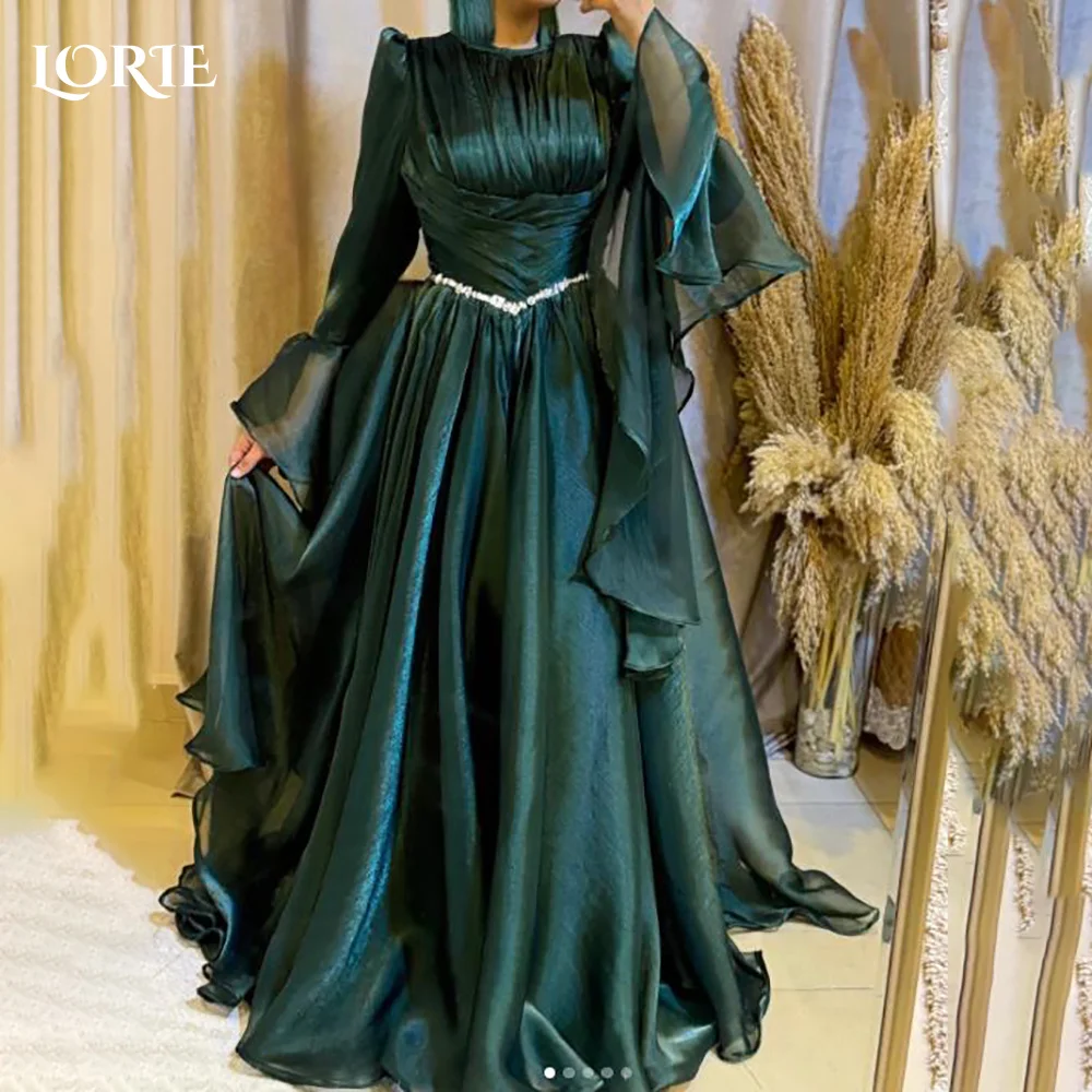 

LORIE Muslim Crepe Evening Dress A-Line Flared Sleeve Bobycon Prom Dress Long Sleeve Party Gown Customized Brithdays Dress
