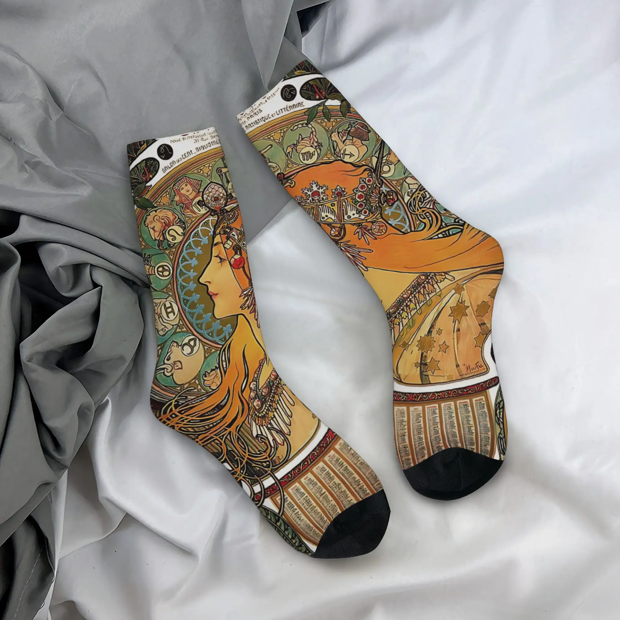 

Language of Flowers Alphonse Mucha Socks Fashion Couple Comfortable Socks Pattern Running Sports Non Slip Socks