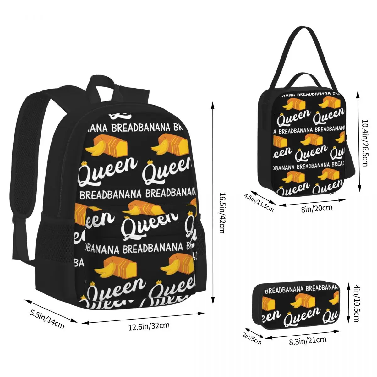Baking Banana Bread Queen Backpacks Kids Bookbag School Bags Rucksack Lunch Bag Pen Bag Three-Piece Set
