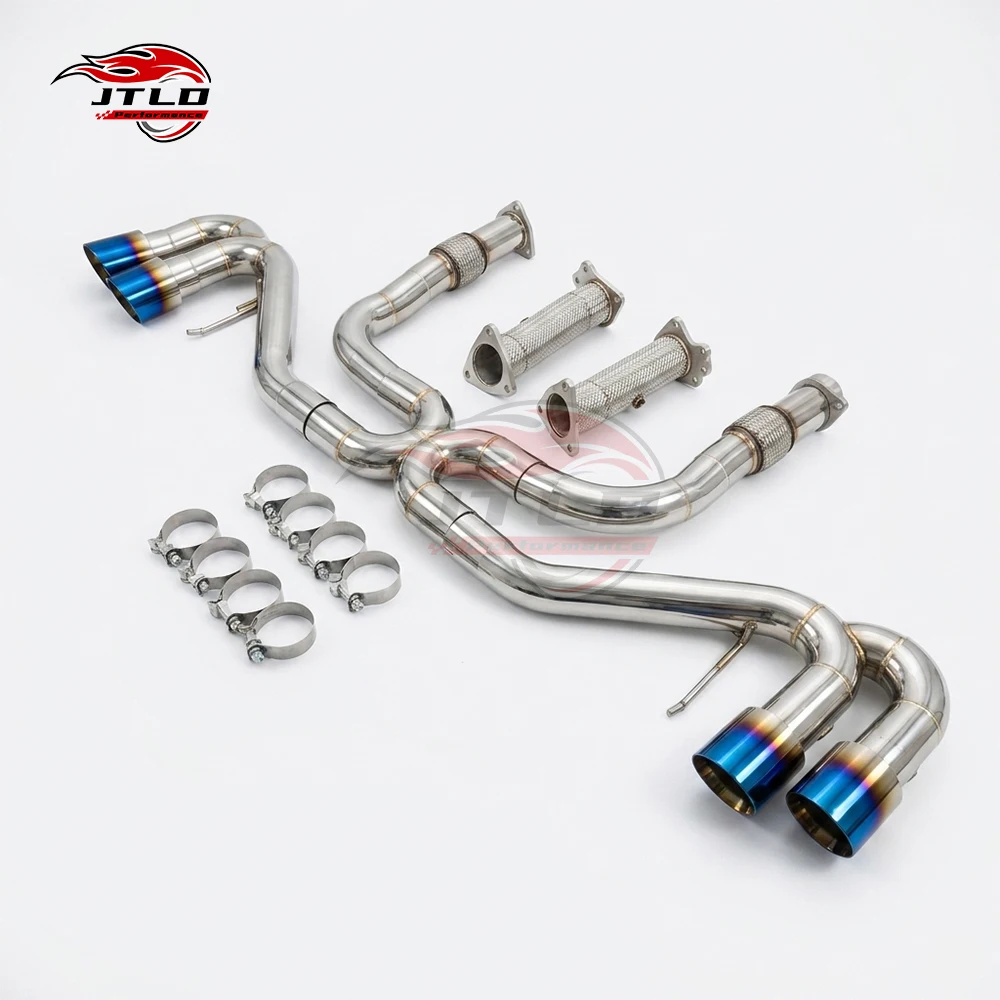 Precision Engineered Exhaust System For Corvette C8 V8, Optimized Pipe Flow, Custom Black/Blue Tailpipes, Sporty Look & Sound
