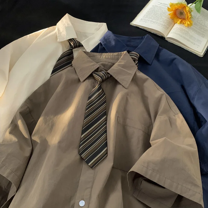 

ort Sve Workwear irt Men's Summer Tie DK orm irt Haome Trendy High-End Feeling Couple's Preppy Sle