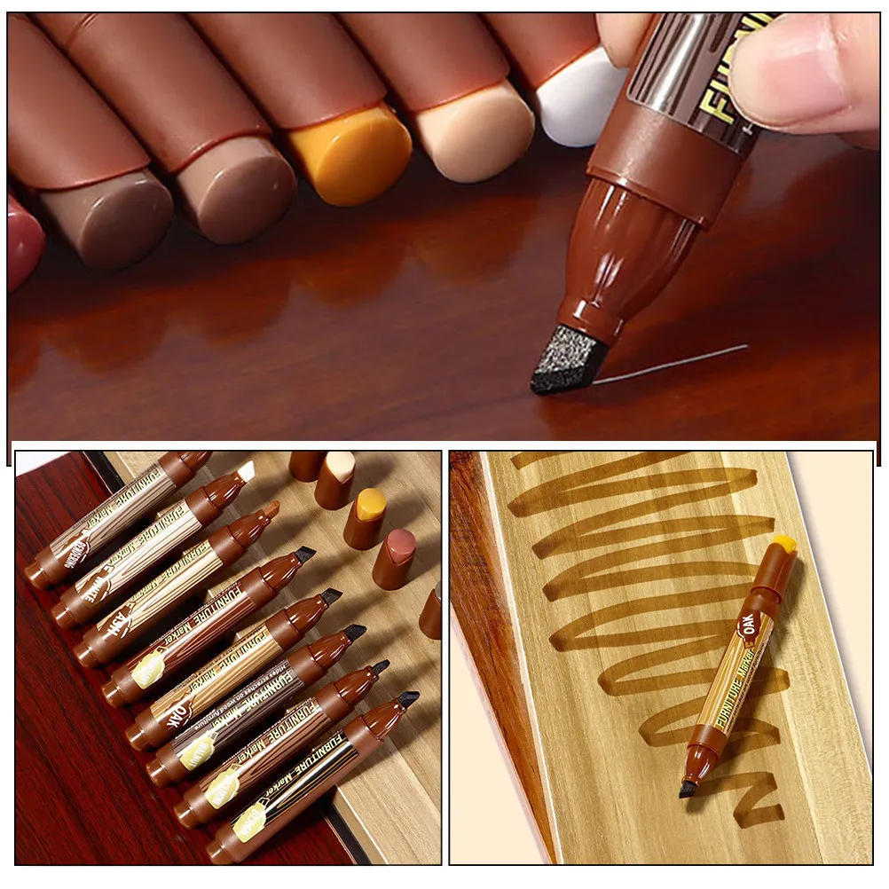 7Pcs Furniture Repair Markers Touch-Up Pens Wood Scratch Pen Multi- Cover for Wood Furniture Portable Paint Markers