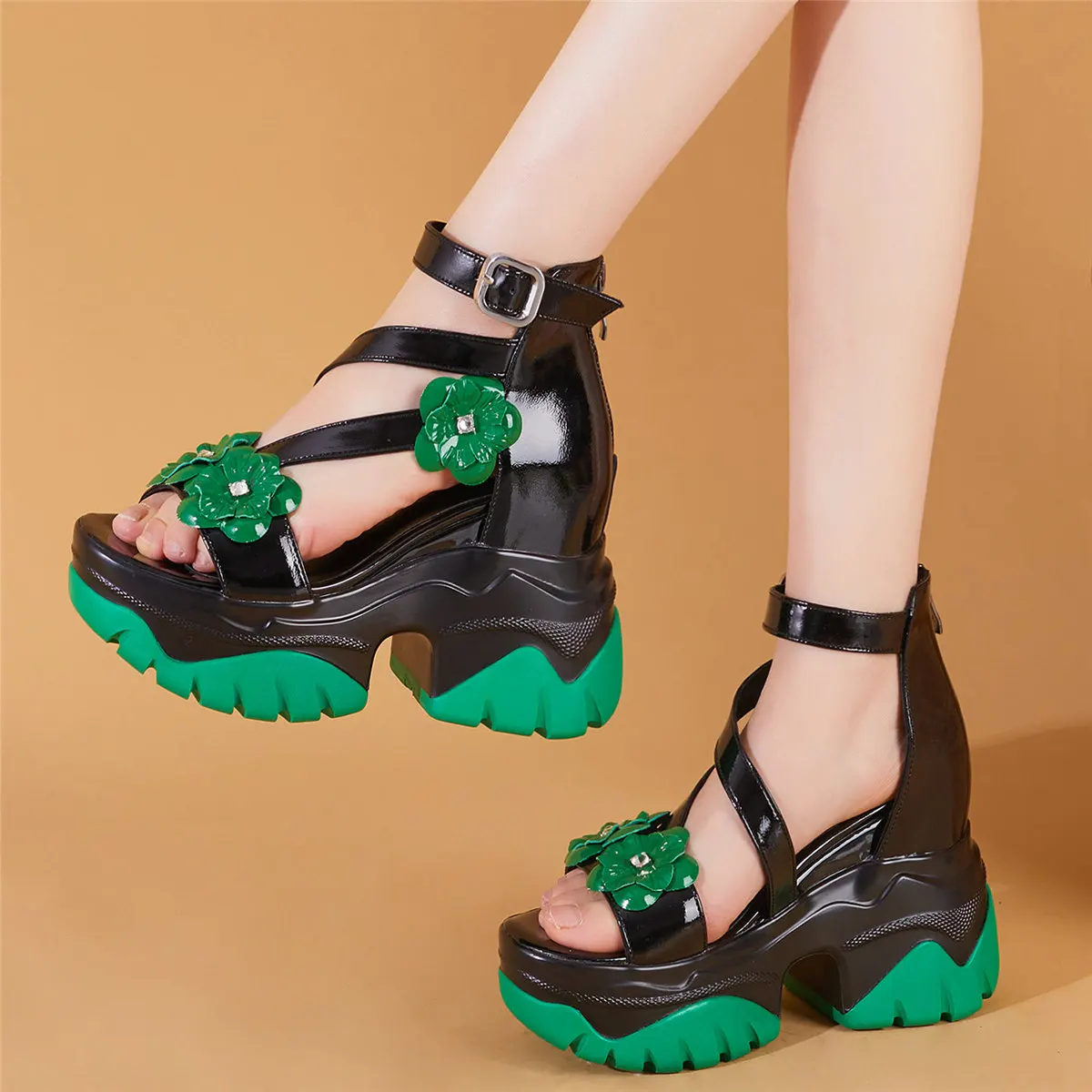 Fashion Sneakers Women Genuine Leather Super High Heels Gladiator Sandals Female Open Toe Wedges Platform Pumps Casual Shoes