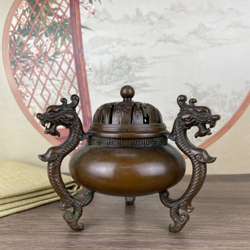 Copper Su Gong Three-Dragon Red Copper Three-Legged Copper Ware Aroma Burner Dragon Stove Incense Burner Tea Ceremony Dingli Ant