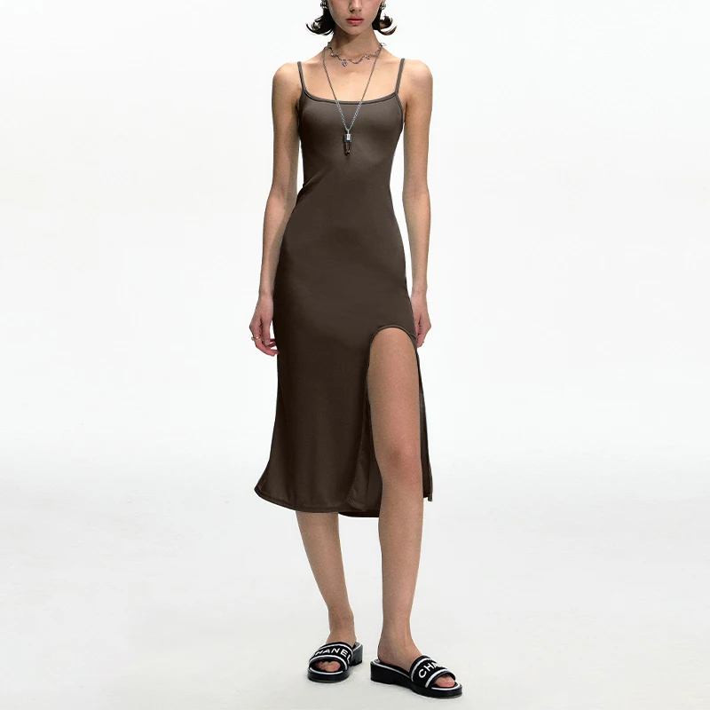

Summer Women's Camisole Dress New Solid Color Sleeveless Backless Slit Slim Fit Sexy Elastic Dresses Long Skirt vestidos