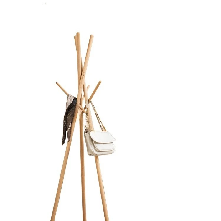 Solid wood floor coat rack Vertical movable clothes rack