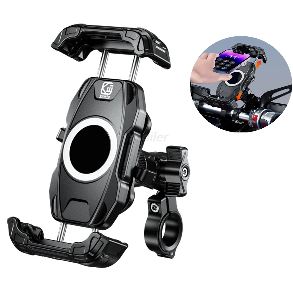 Motorcycle Phone Mount Holder Vibration Dampener Secure Lock Bike Handlebar Phone Mount for 16/15/ 14/13 Pro Max 5.4-7.2