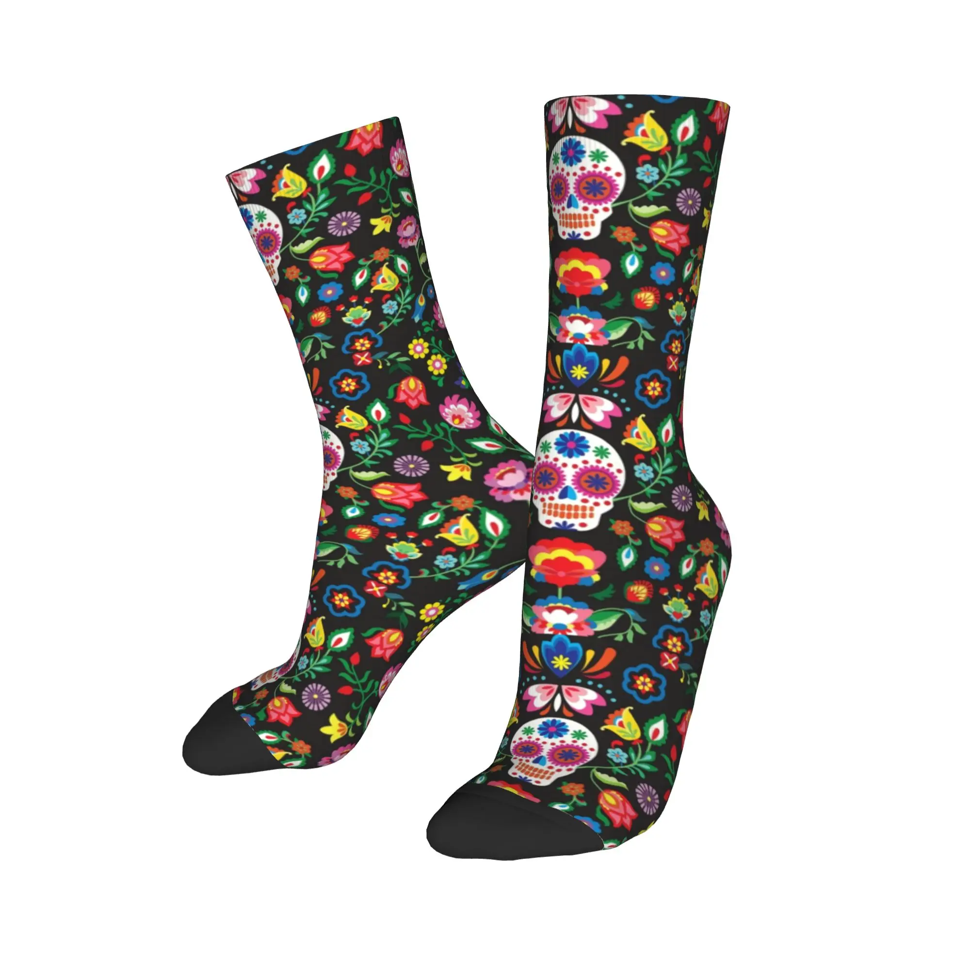

Winter Norse Warmer Two Layer Mexican Sugar Skulls Day of The Dead Flowers Crew Socks Spring Summer Autumn Winter Dress Socks