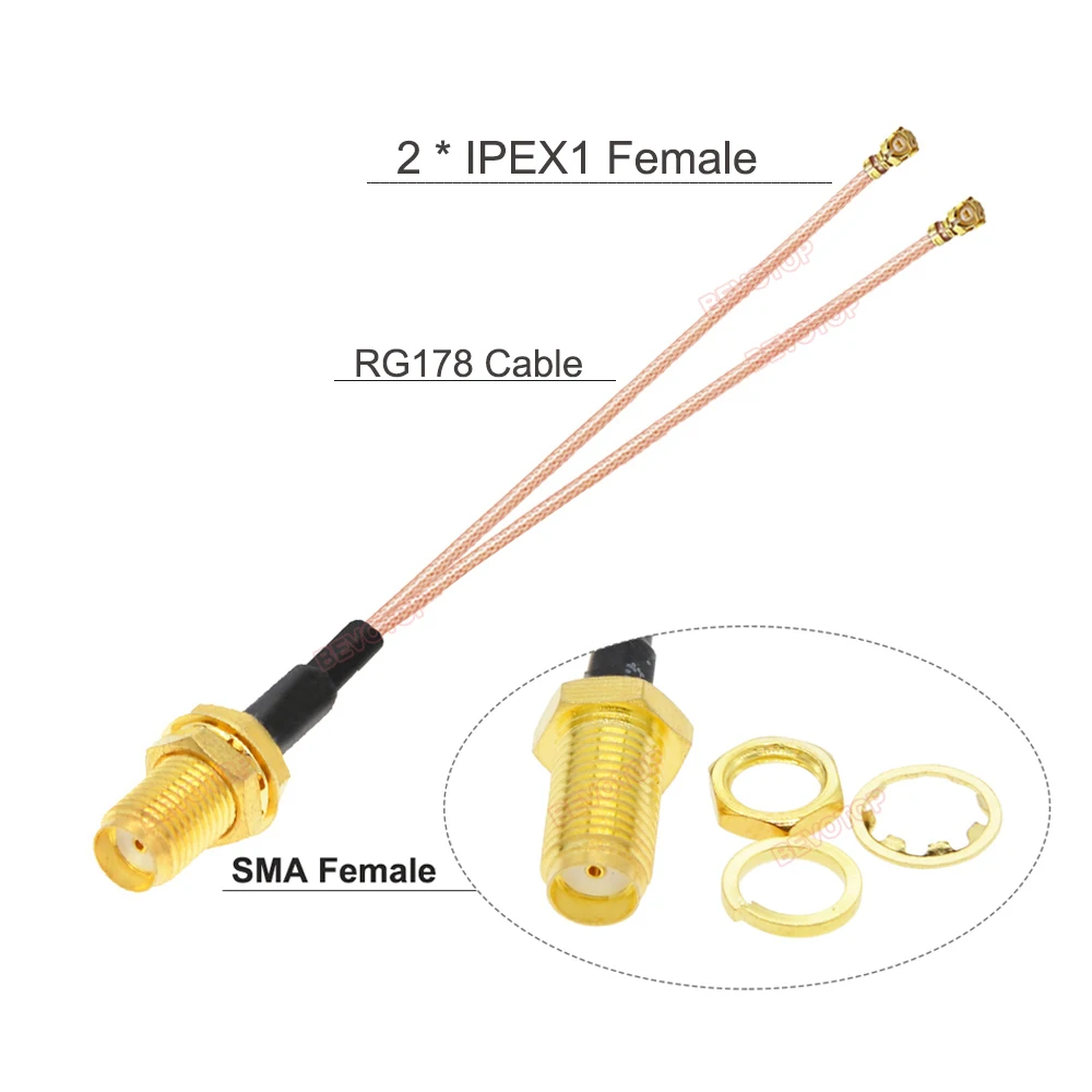 150PCS/LO BEVOTOP SMA Female to U.fl 1 Female Extension Cable RG178 Pigtail RF Coaxial cable ASSEMBLY