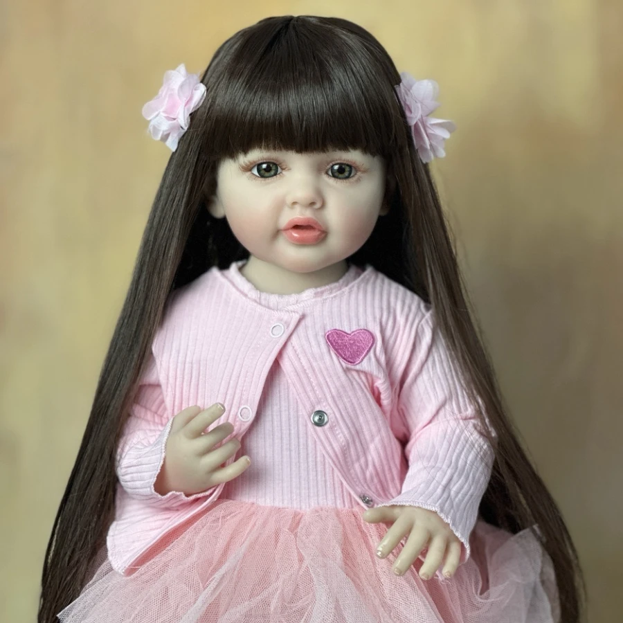 22Inch 55cm Reborn Toddler Girl Doll Full Soft Vinyl Body Can Stand With Support Pink Tutu Outfit Bottle Pacifier Included Birthday Gift