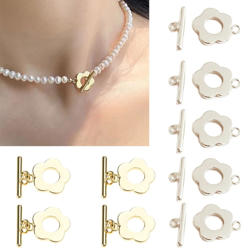 5 Sets Flower Toggle Clasp T-Bar Closure Connector OT Necklace Bracelets Clasp Jewelry Craft Making Accessories