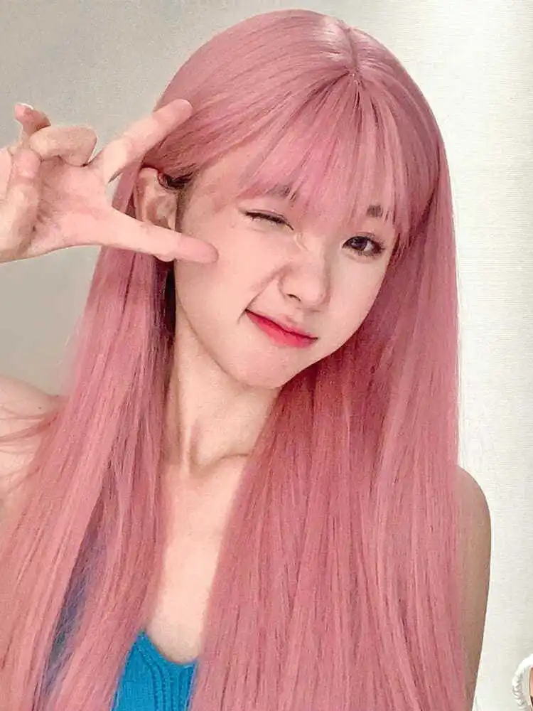 Pink Cosplay Synthetic Wig Natural Long Straight Hair With Bangs Black Women Party Daily Halloween Heat-Resistant Wig